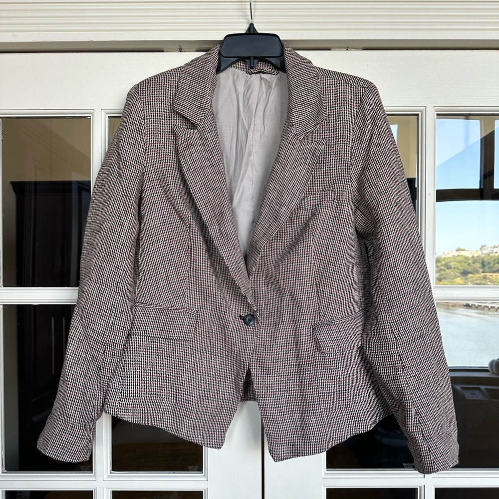 Free People Woven Plaid Textured Blazer
